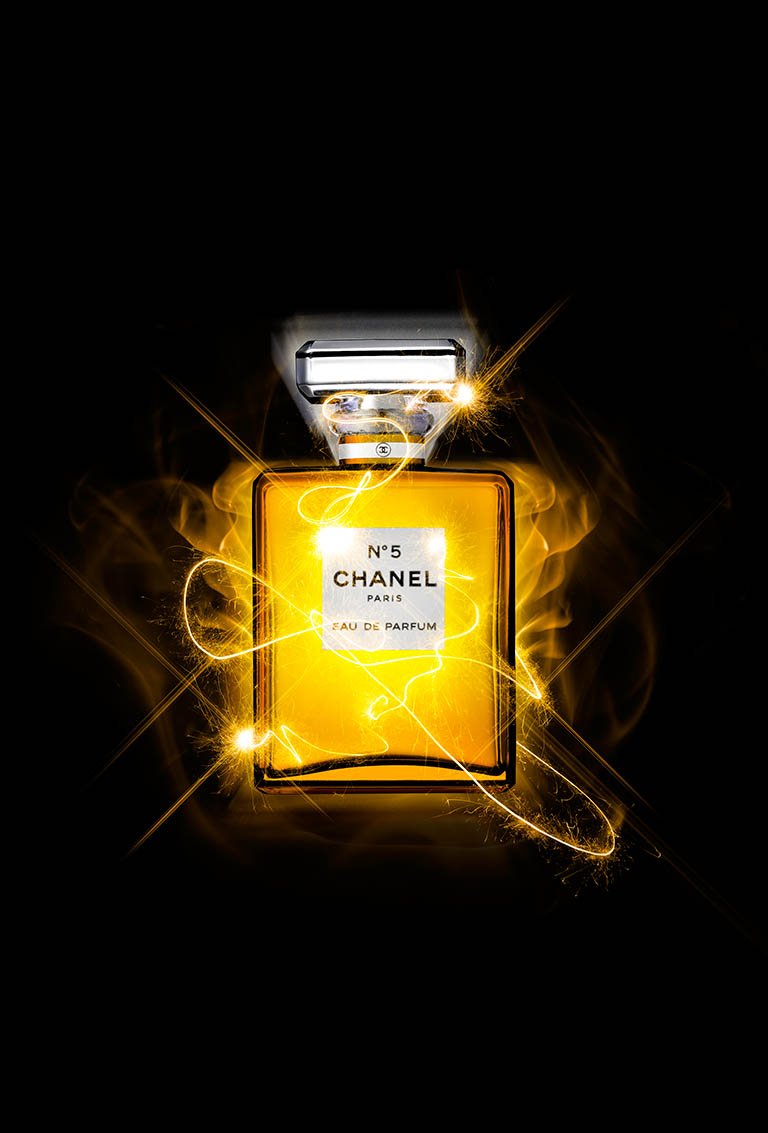Cosmetics Photography of Chanel No5 perfume bottle by Packshot Factory