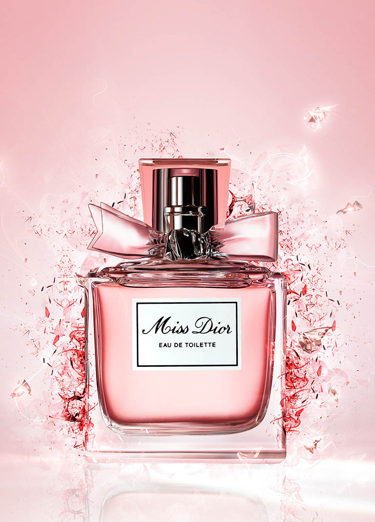Cosmetics Photography of Miss Dior perfume bottle by Packshot Factory
