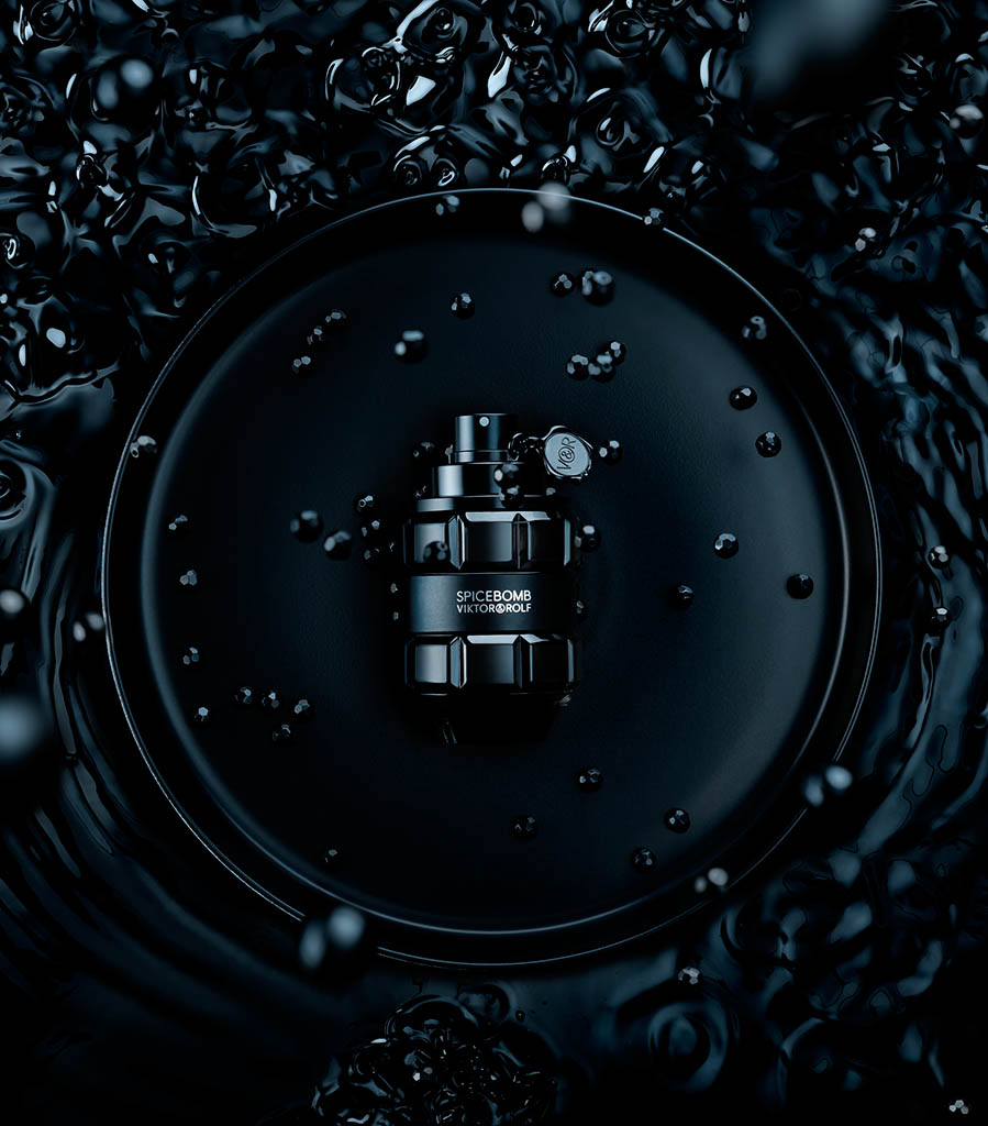 Cosmetics Photography of Viktor Rolf Spicebomb fragrance bottle by Packshot Factory