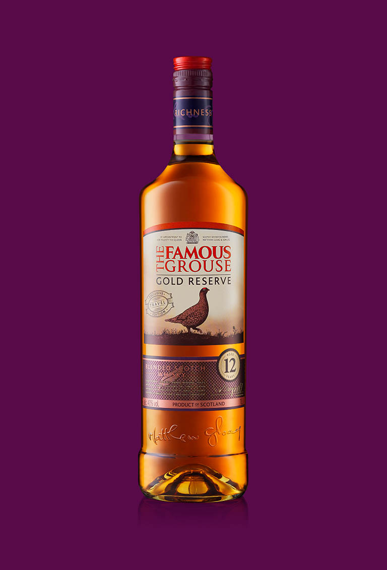 Drinks Photography of Famous Grouse whisky bottle by Packshot Factory