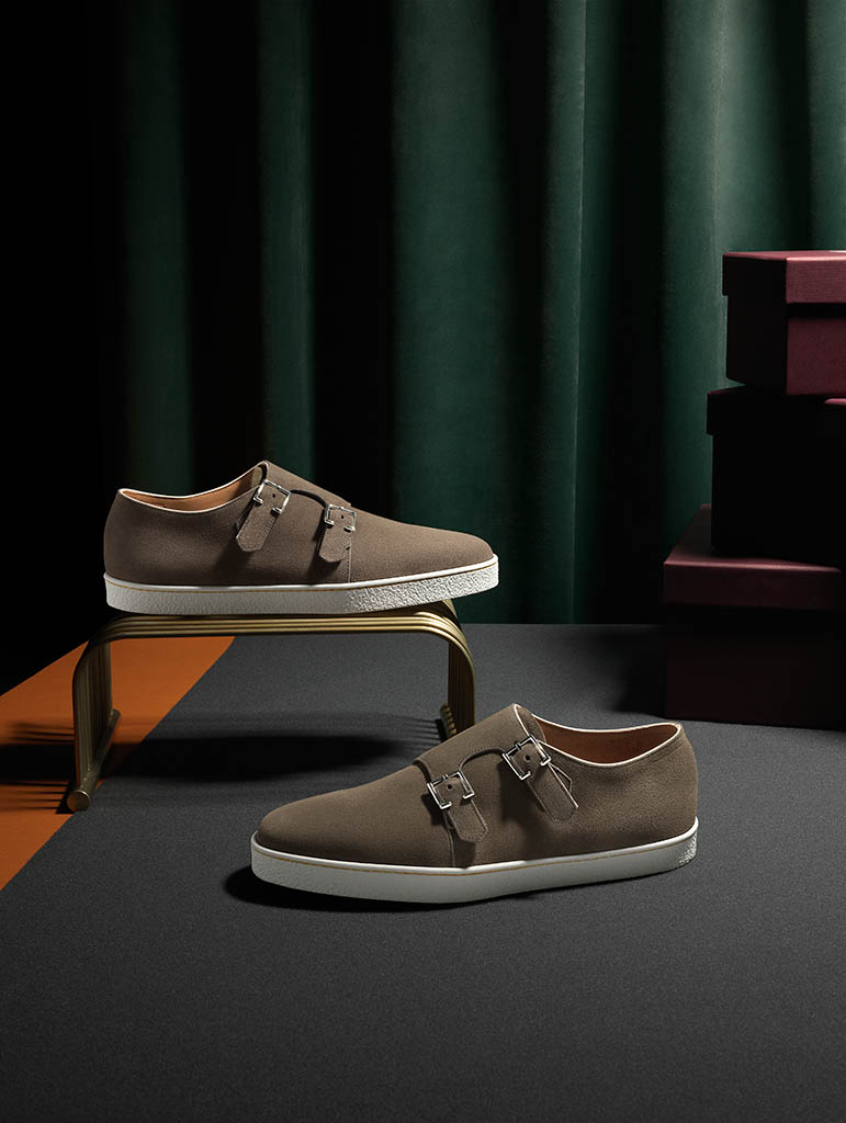 Fashion Photography of John Lobb double-buckle suede plimsole by Packshot Factory