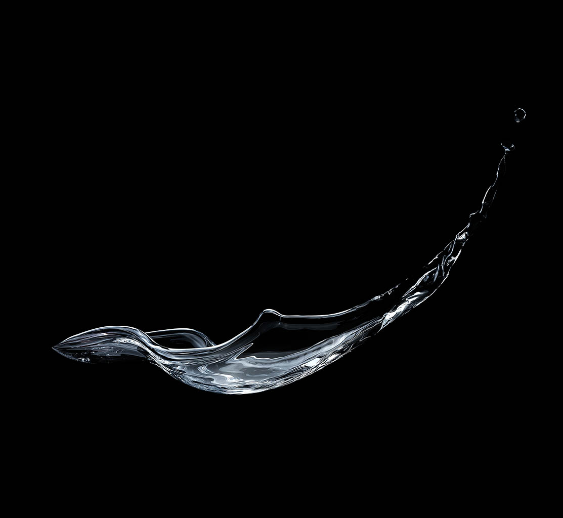 Liquid / Smoke Photography of Water splash on black background by Packshot Factory