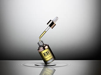 Cosmetics Photography of Emma Hardie facial oil bottle