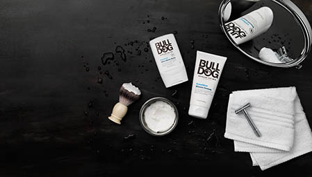 Cosmetics Photography of Bull Dog men grooming products