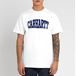 Mens fashion Explorer of Carhartt t-shirt on model