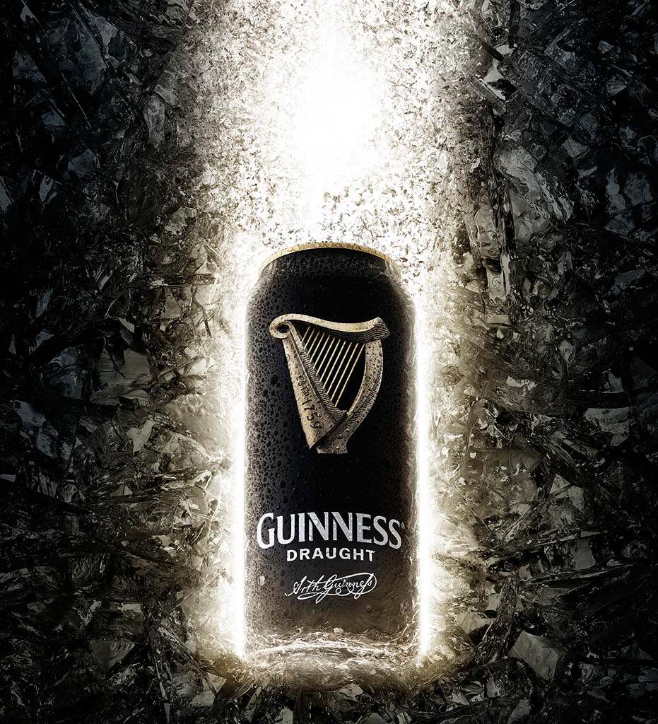 Creative Still Life Product Photography and Retouching of Guinness beer can by Packshot Factory