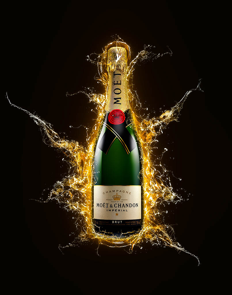 Creative Still Life Product Photography and Retouching of Moet & Chandon champagne bottle by Packshot Factory