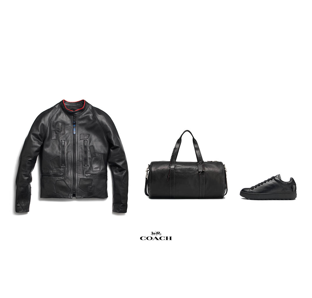 Packshot Factory - Accessories - Coach men's leather jacket trainers and travel bag