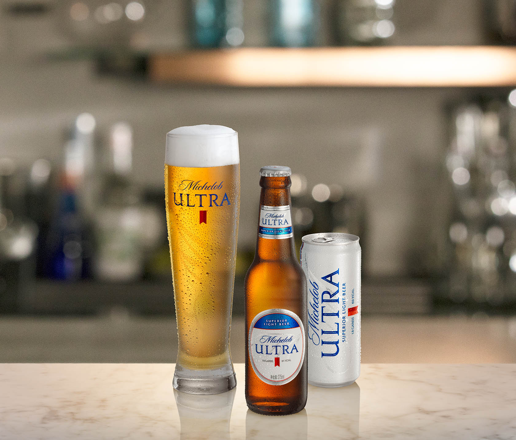 Packshot Factory Beer Michelob Ultra Larger Bottle Can And Pint