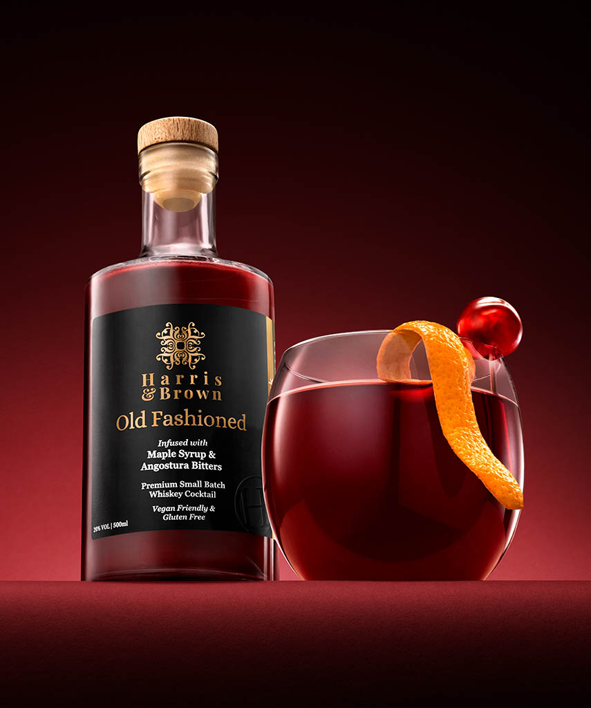 Drinks Photography of Harris & Brown Old Fashioned Bottle and Serve by Packshot Factory