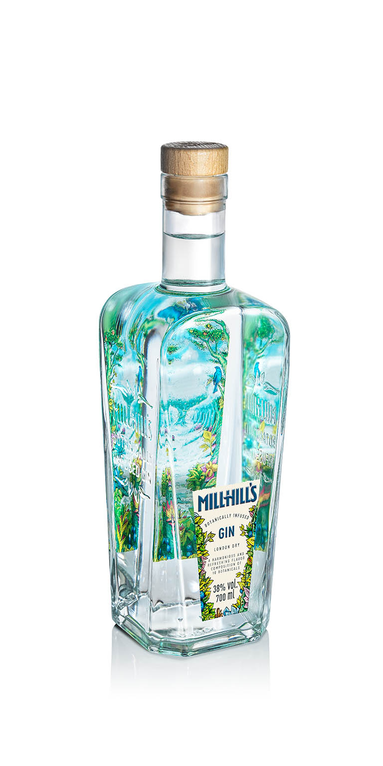 Drinks Photography of Millhills Gin Bottle by Packshot Factory