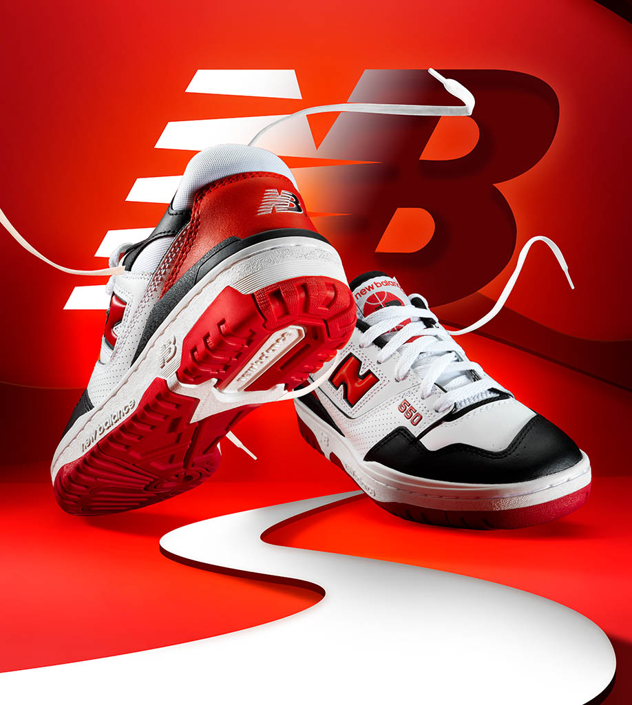 Fashion Photography of New Balance 550 Trainers by Packshot Factory