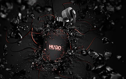 Black background Explorer of Hugo Boss perfume bottle