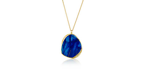 Necklace Explorer of Yello gold chain and pendant with lapis lazuli gemstone