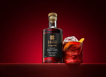 Advertising Still life product Photography of Harris & Brown Negroni Bottle and Serve